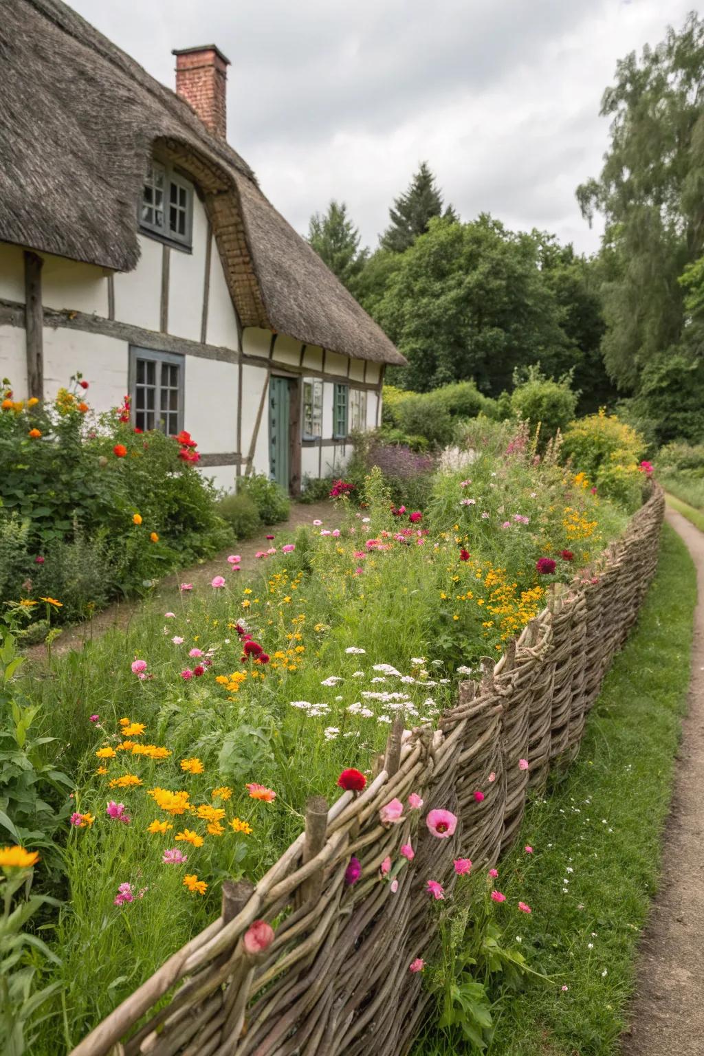 Rustic wattle fencing for a natural look.