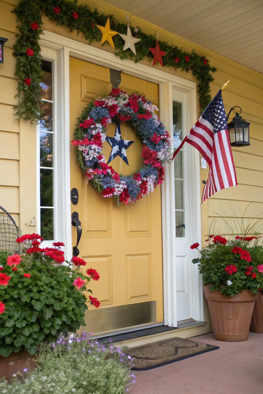 A wreath is a charming way to welcome guests.