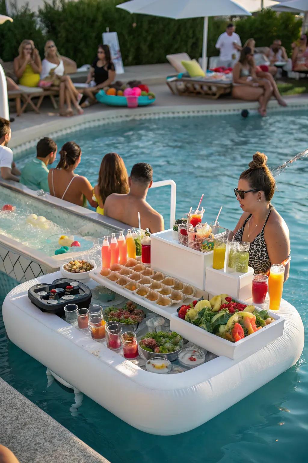 A convenient and fun floating bar to keep the drinks flowing.
