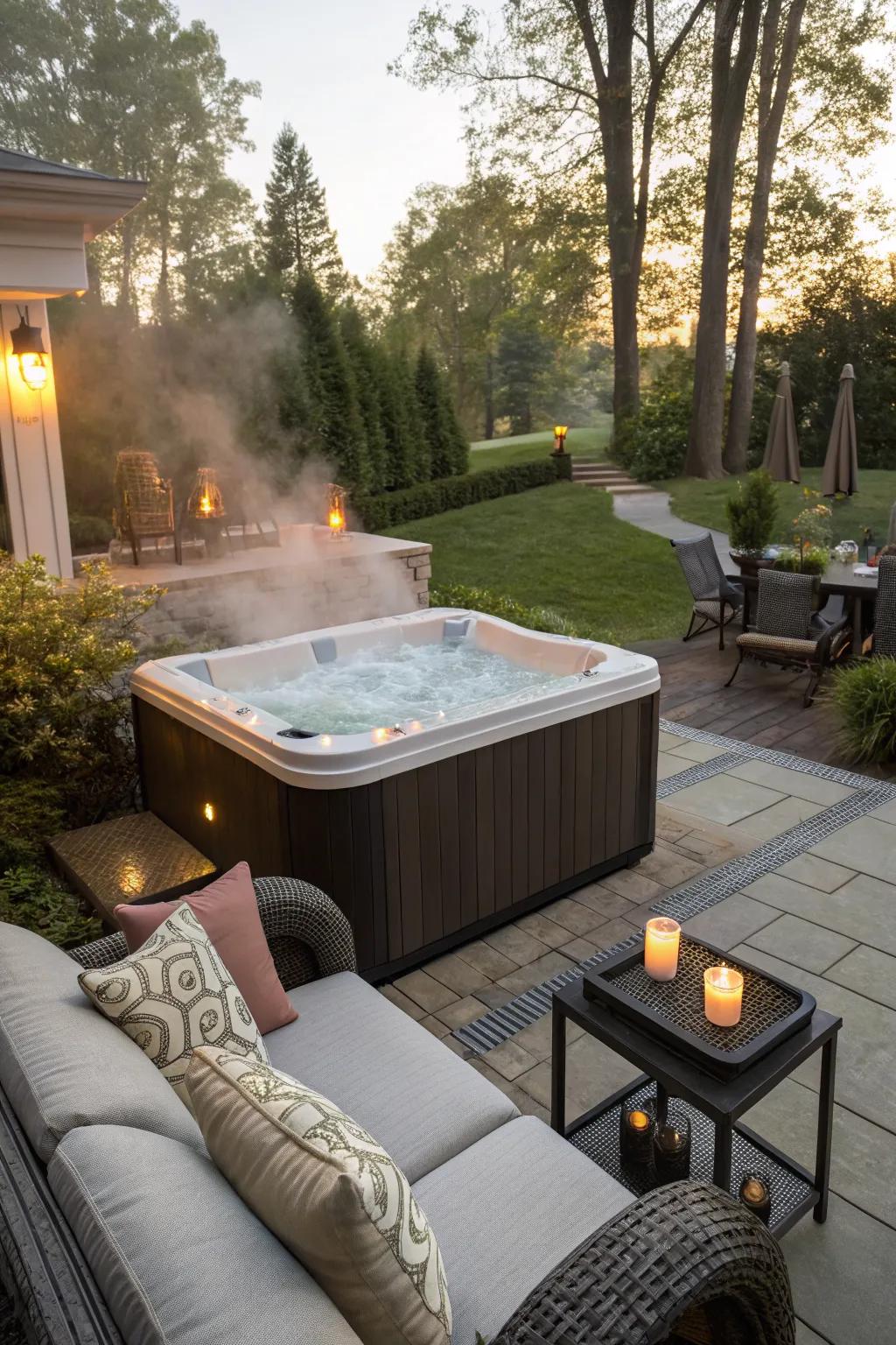 Cozy seating areas enhance the jacuzzi experience.
