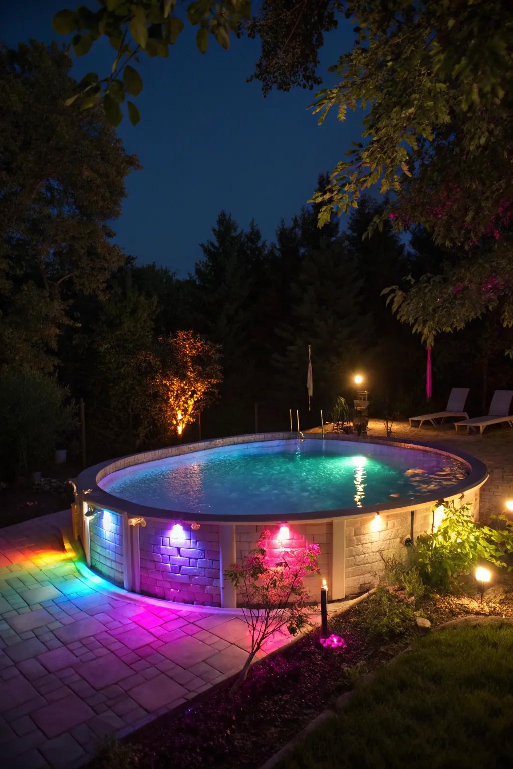Underwater lights bring color and life to your pool, transforming it into a nighttime spectacle.