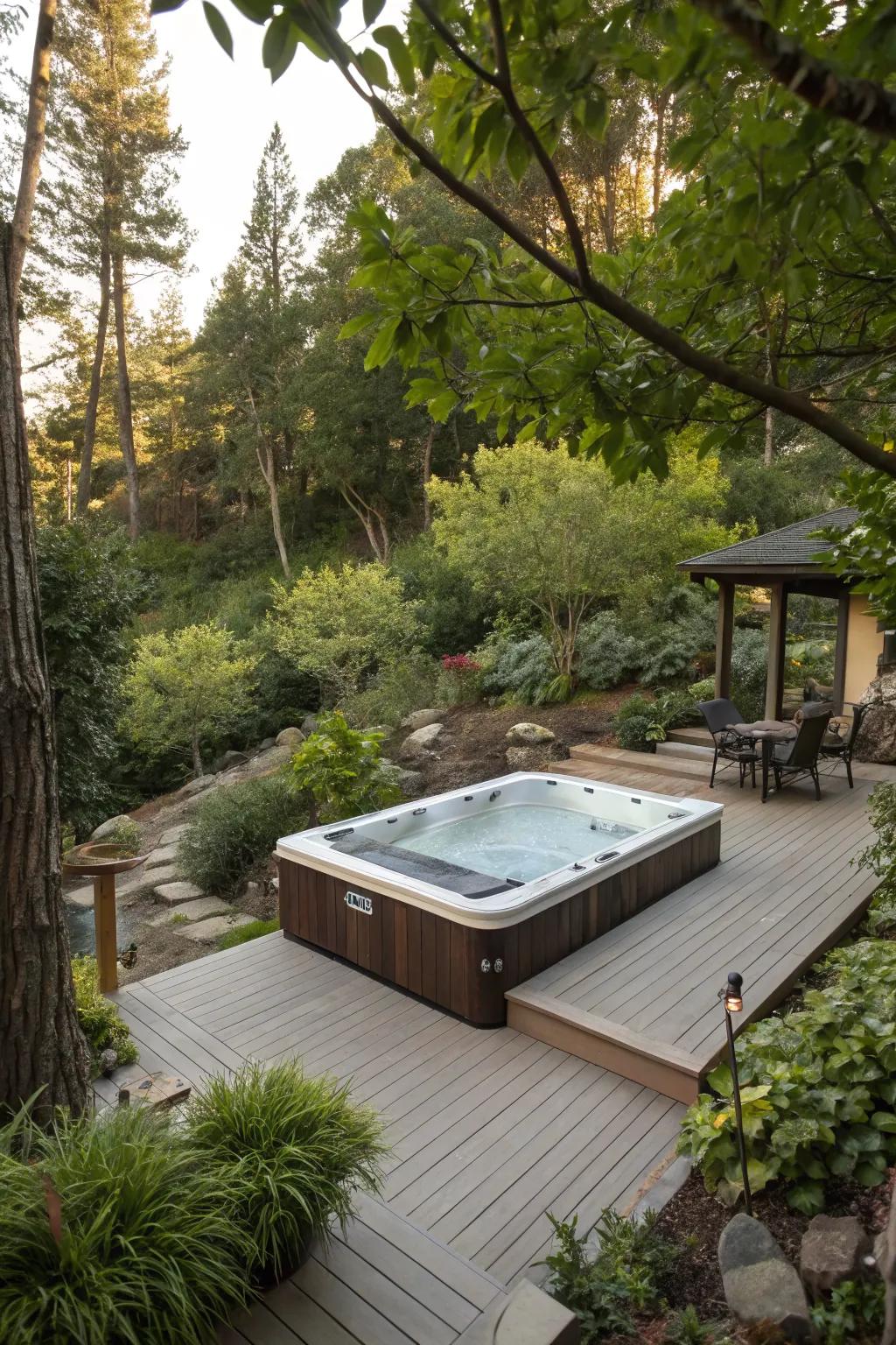 Natural landscaping integrates your swim spa seamlessly into the environment.