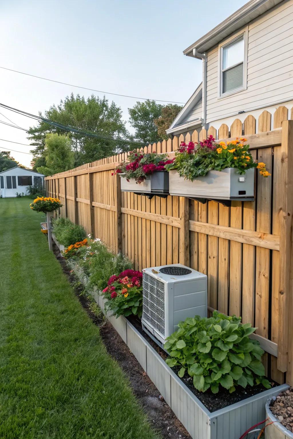 Integrated planters blend the AC unit with lush greenery.