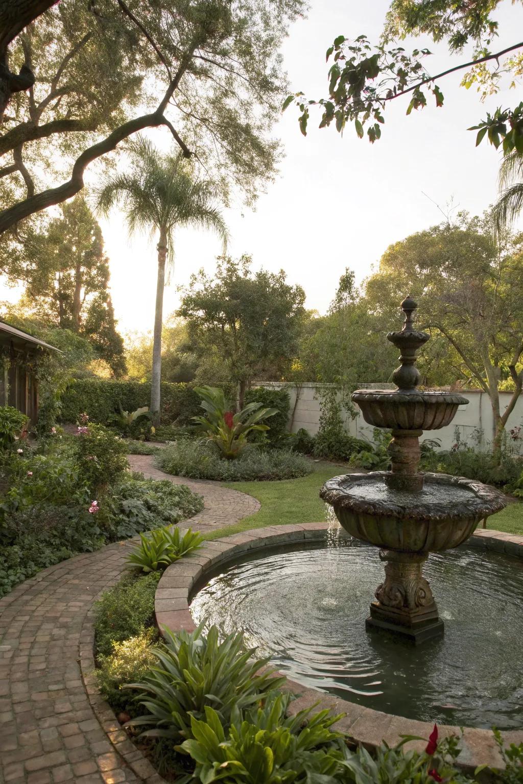Serene water feature adding tranquility to the backyard.