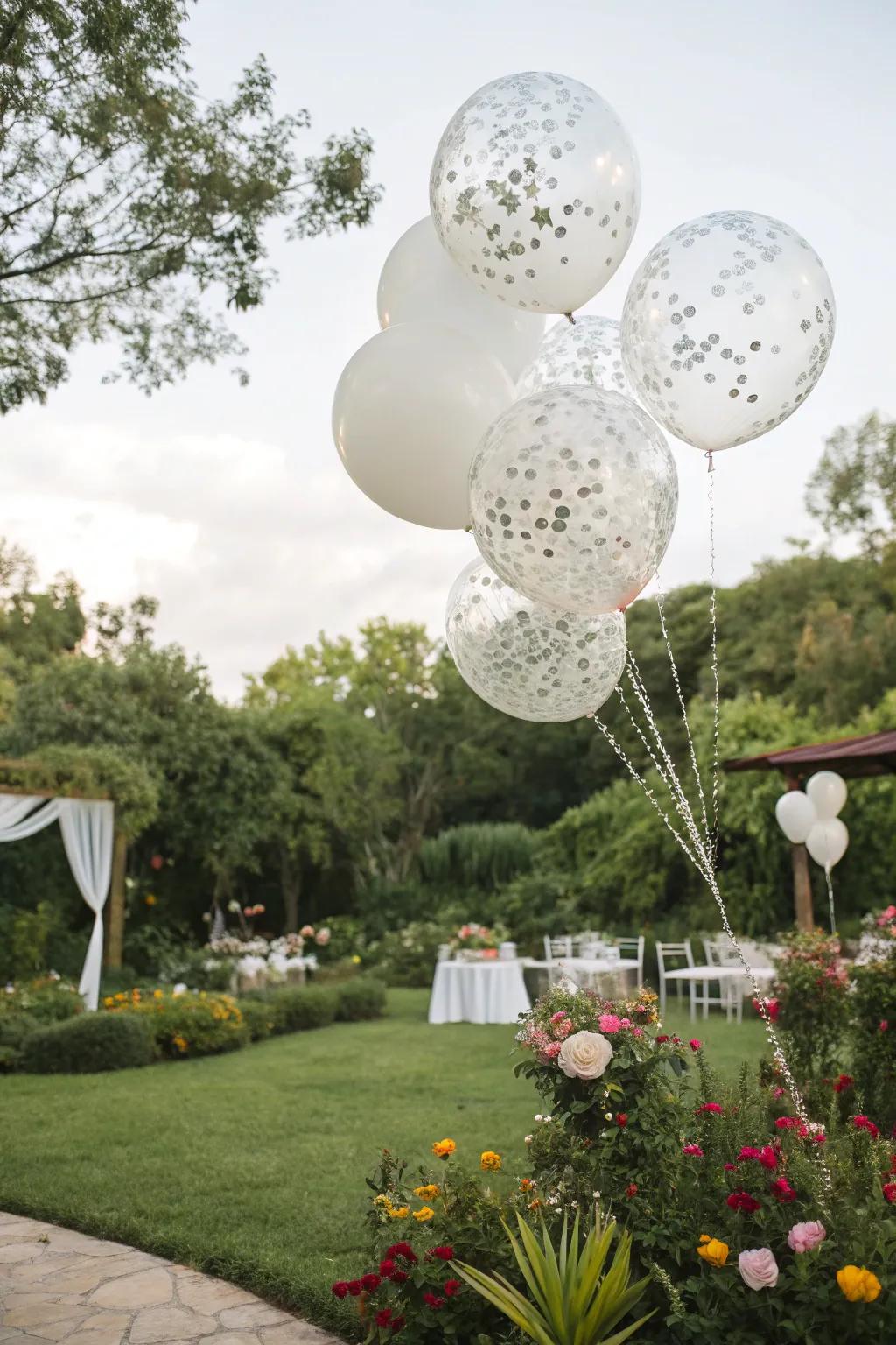 Add whimsy and sparkle with white and clear balloons.