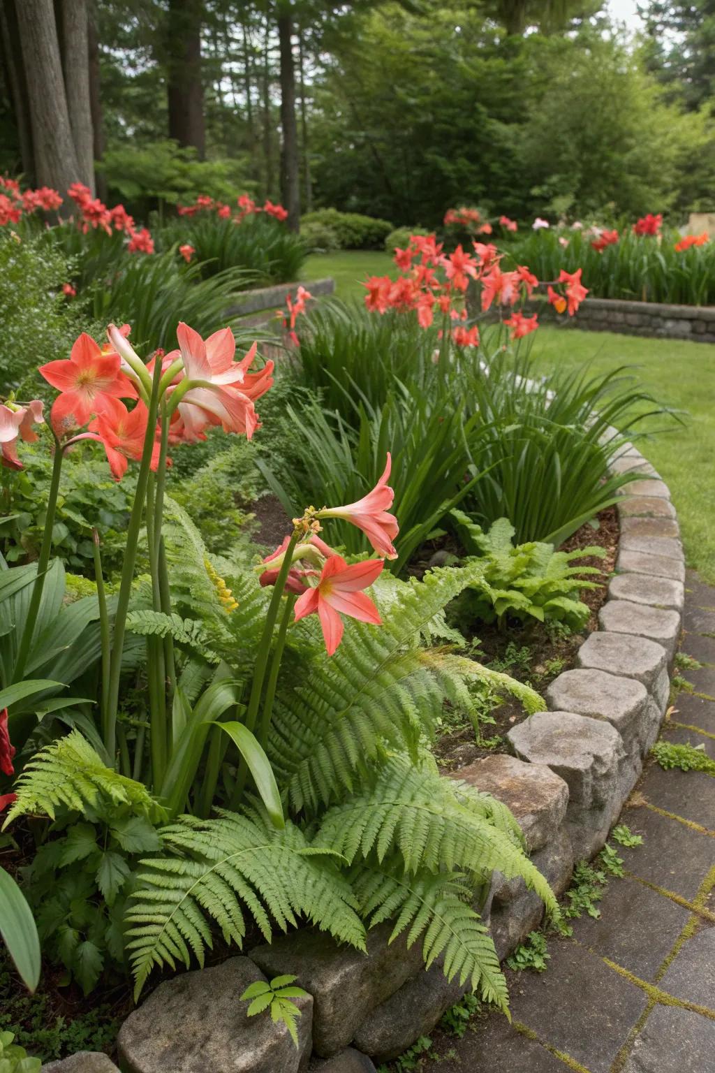 Mixed plantings with amaryllis bring texture and depth.
