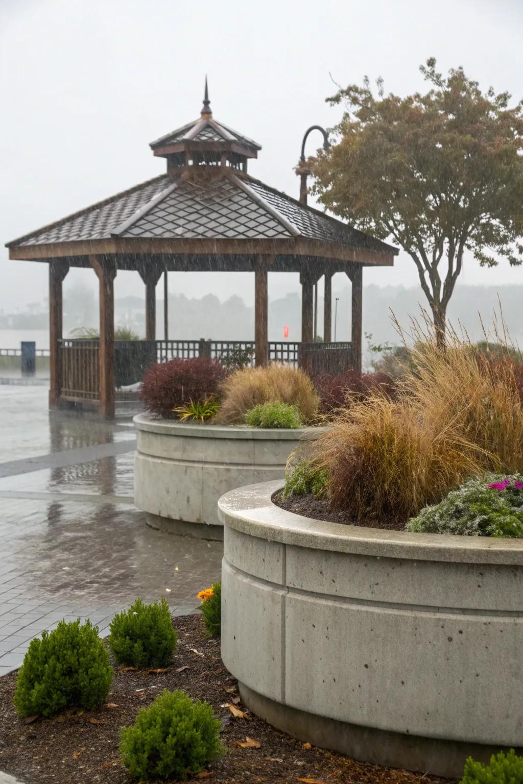 Concrete planters ensure your gazebo stays put in any weather.