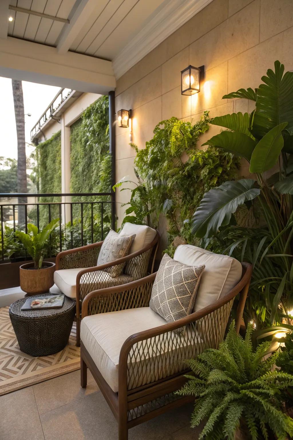 Relax in your own little garden hideaway with a cozy seating area.