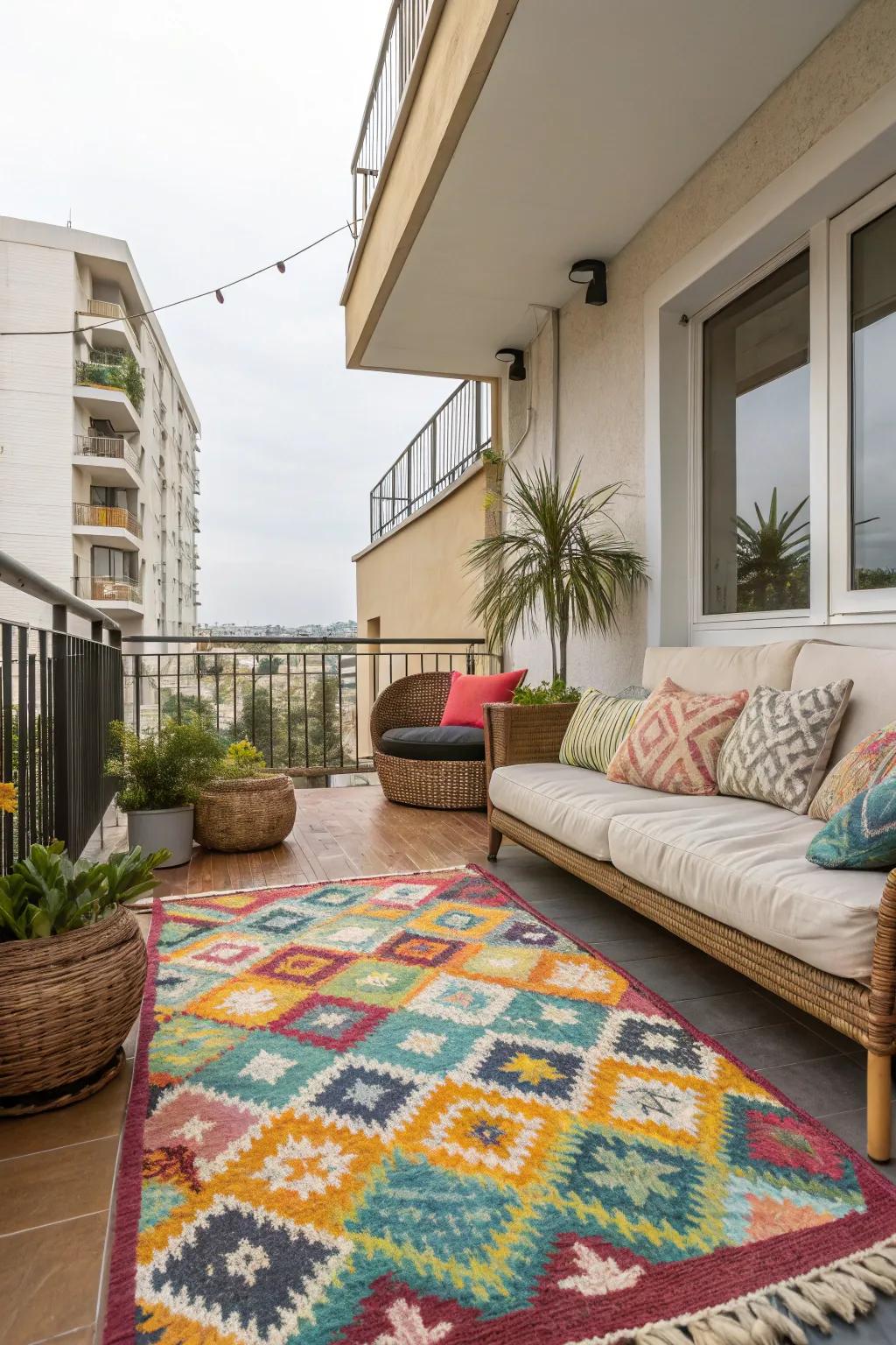 An outdoor rug adds charm and comfort to your terrace.
