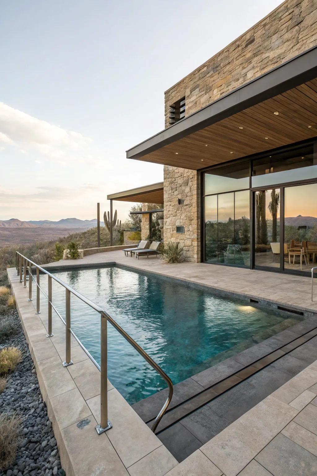 Modern design elements bring sophistication to pool landscaping.
