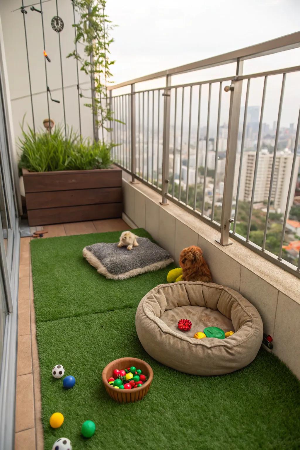 Create a pet-friendly space with artificial grass for your furry companions.