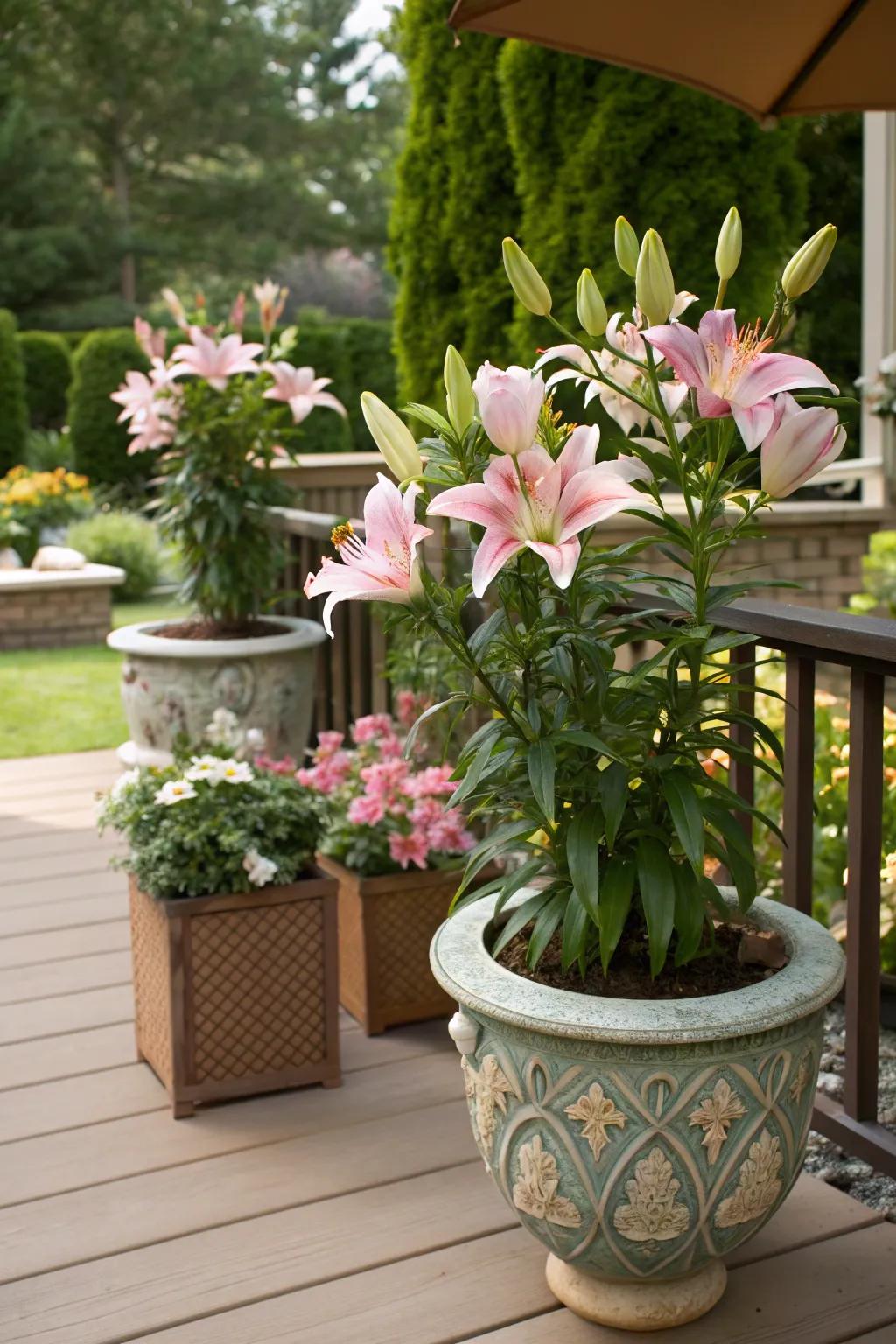 Potted Asiatic lilies offering a flexible gardening solution.