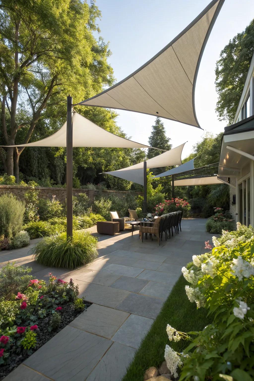 Sail awnings add a modern flair to your outdoor space.