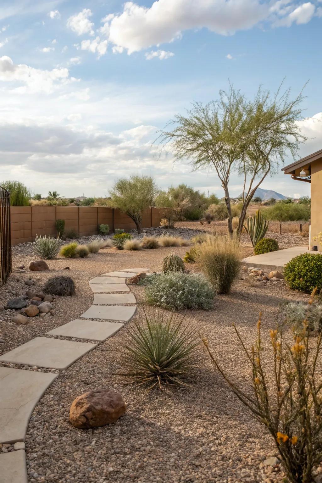 Highlight the natural beauty of the desert with xeriscaping.