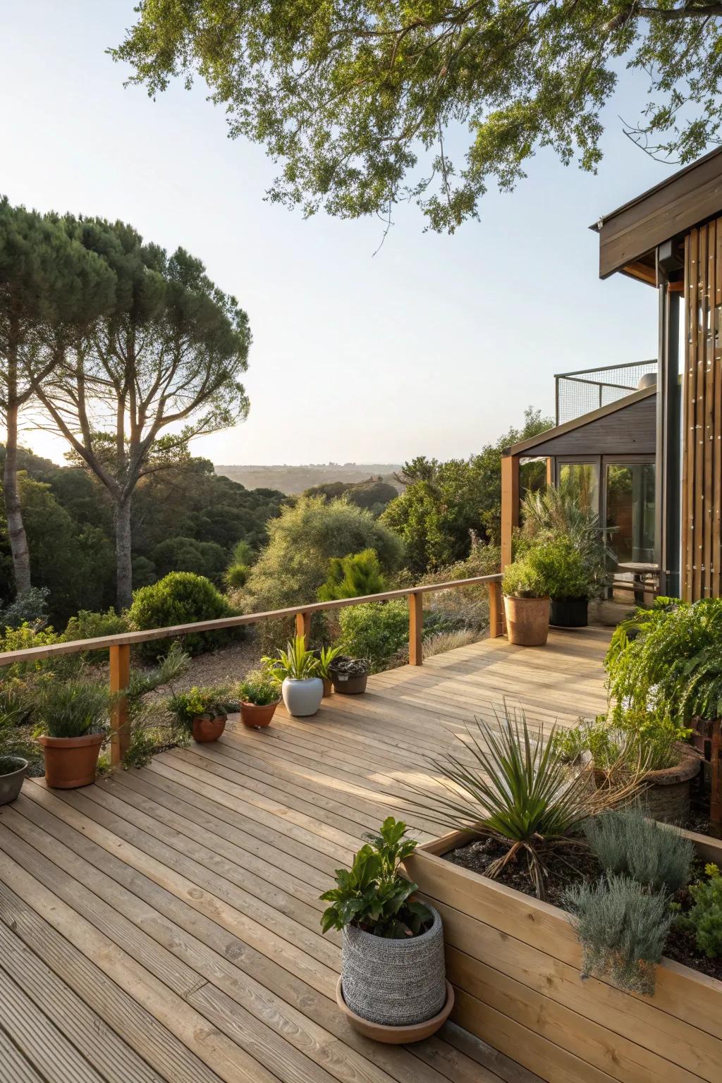 Achieve tranquility by integrating natural elements into your deck design.