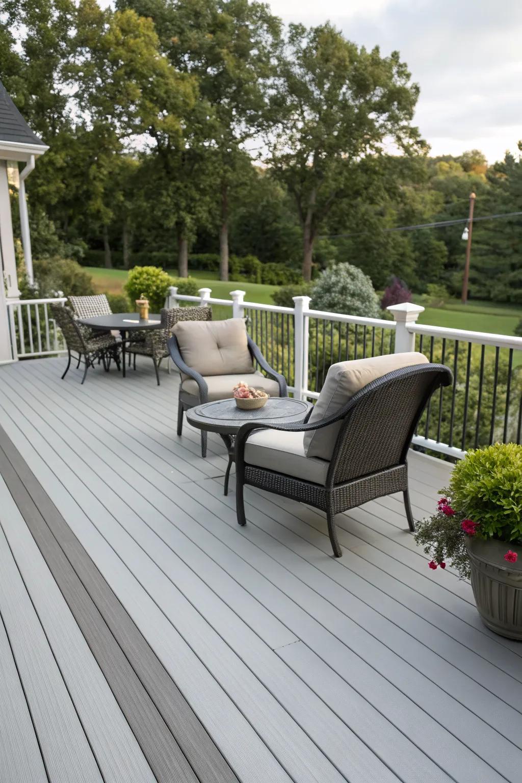 Composite decking offers a sleek and durable landing solution.