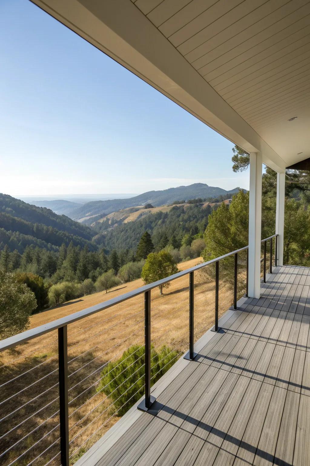 Cable railings provide a minimalist look with unobstructed views.