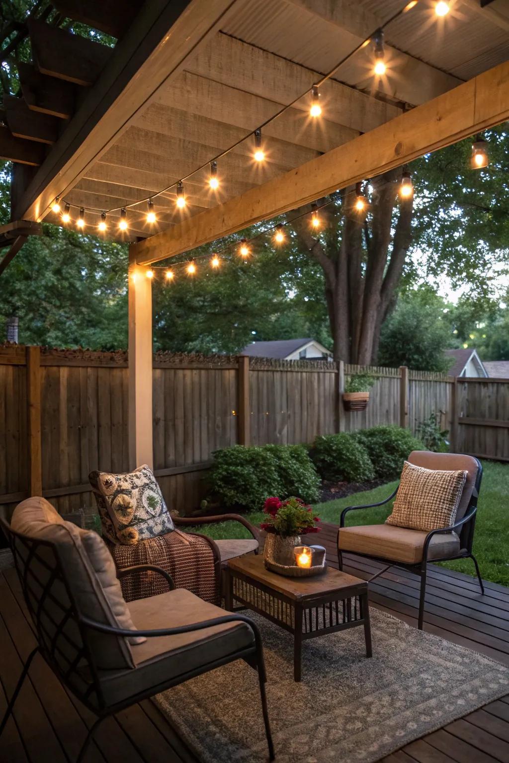 String lights create a magical ambiance on your back porch.