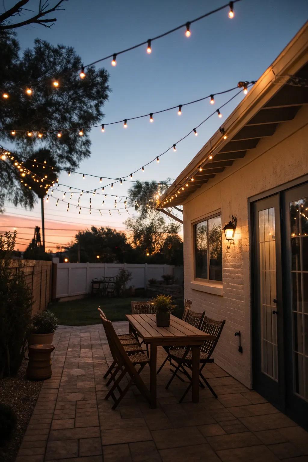 Ambient string lights add a touch of magic to any patio.
