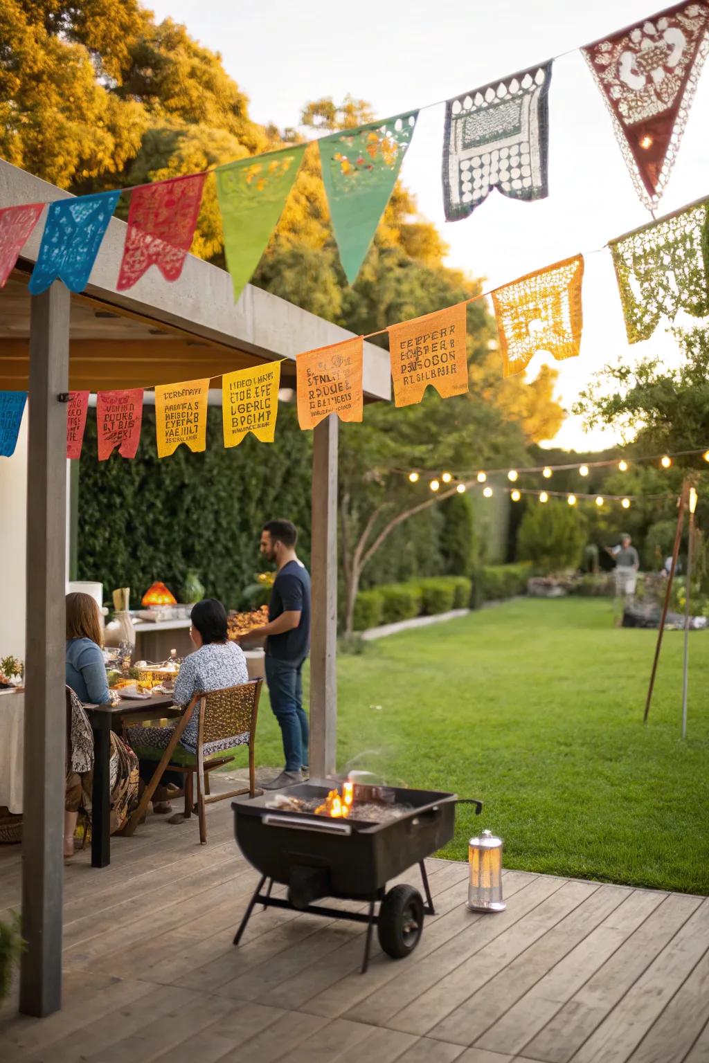 Colorful banners bring a festive feel to your backyard BBQ.