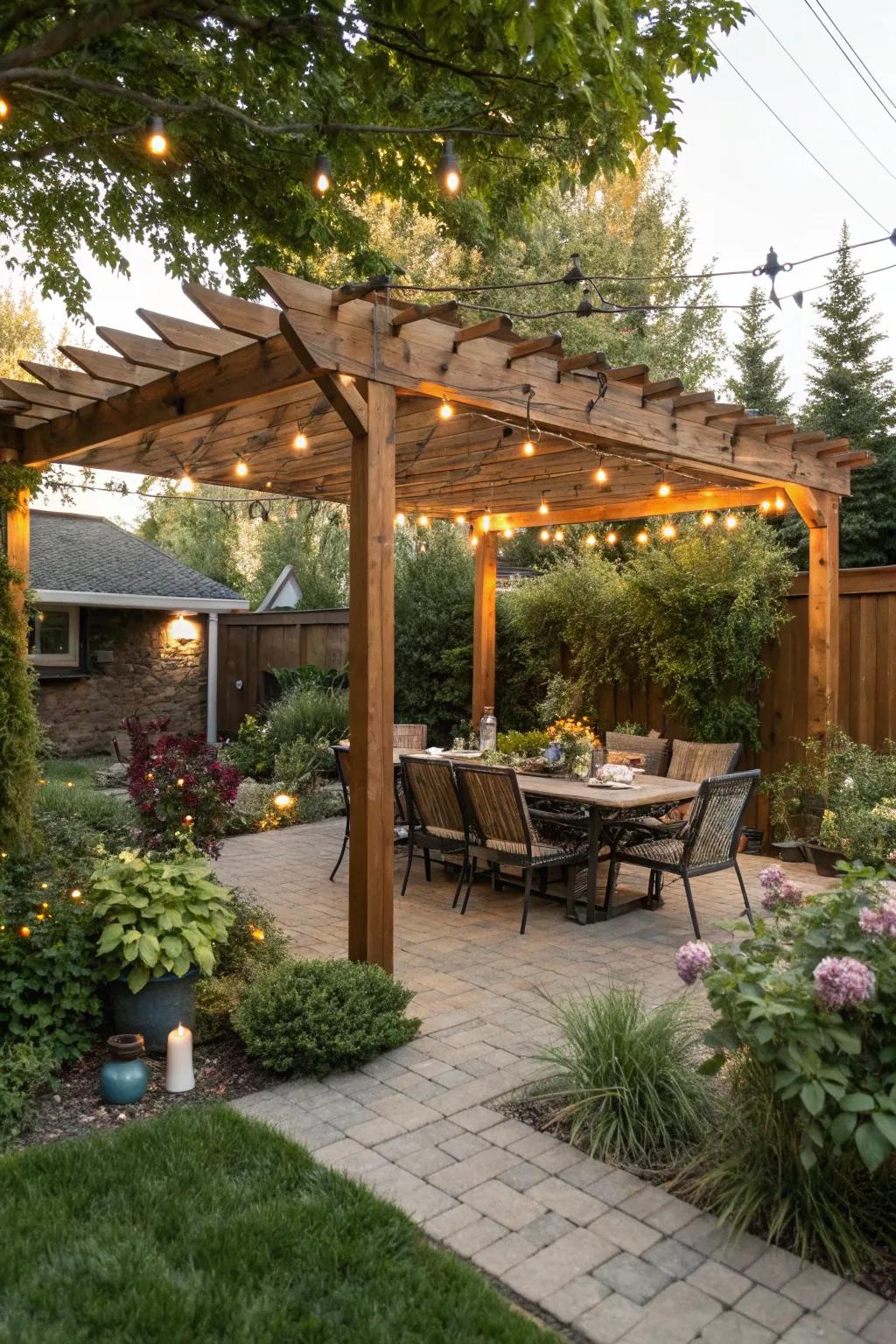 A pergola adds charm and comfort to any outdoor area.