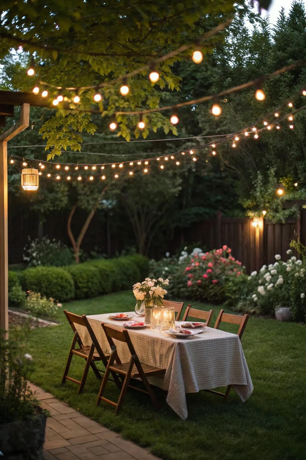 String lights transform an ordinary backyard into a magical retreat.