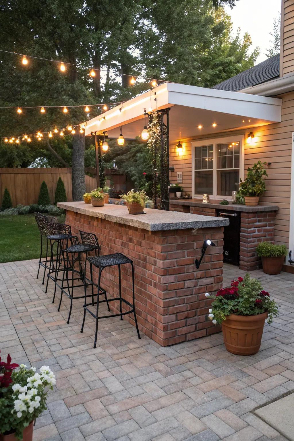 A brick bar adds a stylish touch to your patio, perfect for entertaining.