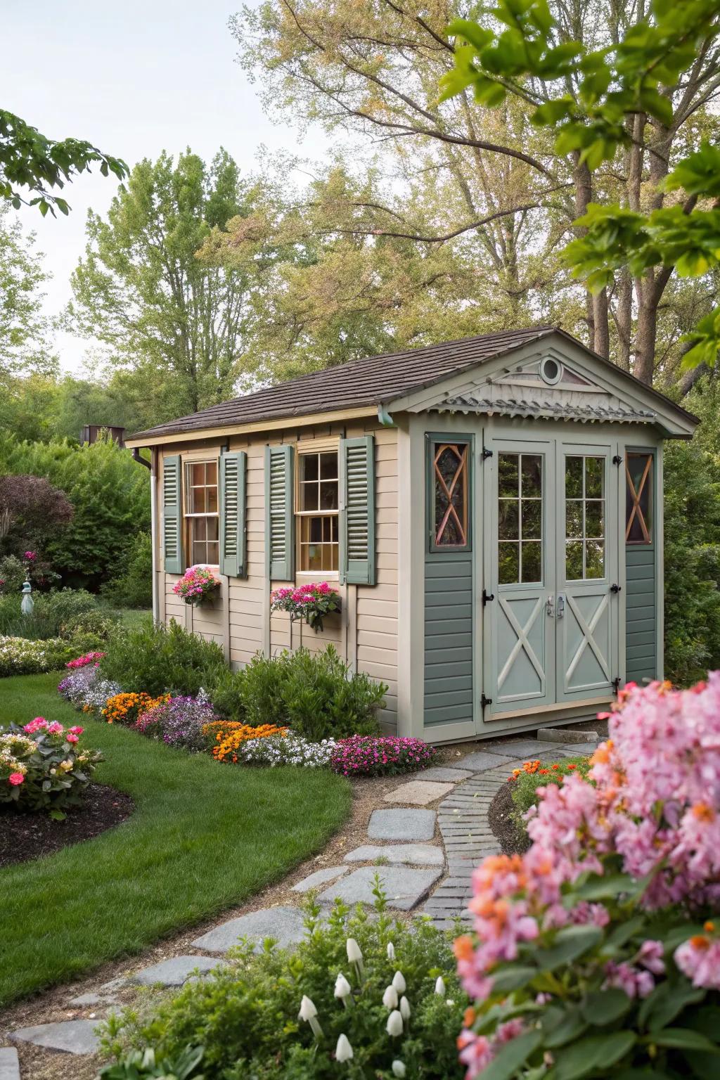 A garden shed offers both functionality and aesthetic appeal.