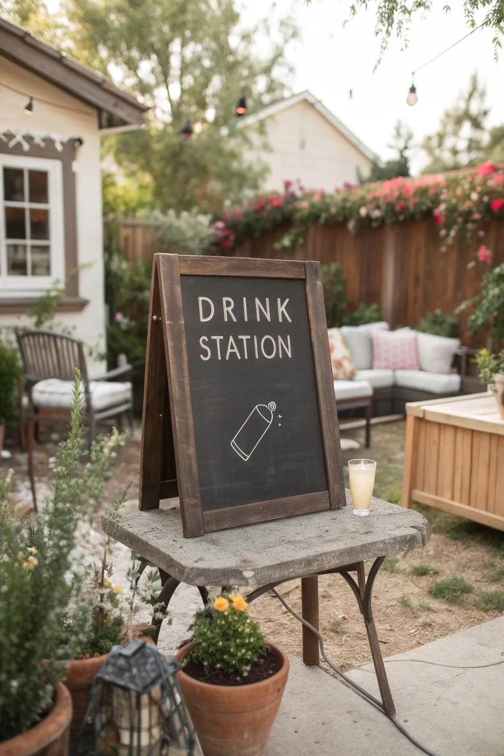 Chalkboard signage adds a personal touch to any drink station.