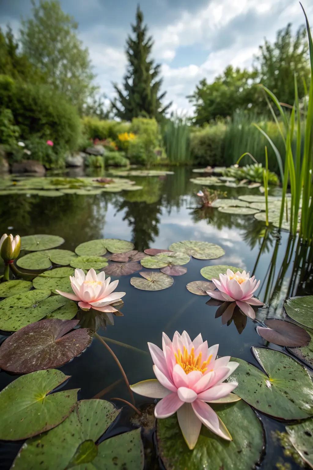 Water lilies add elegance and natural filtration to ponds.