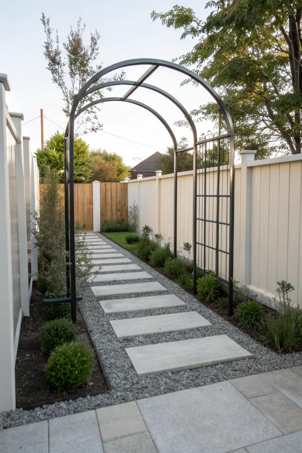 Modern metal arches bring sleek elegance to your garden.