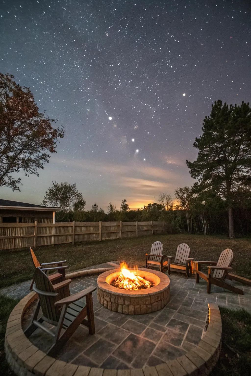 A circular gas fire pit makes for the perfect social hub.
