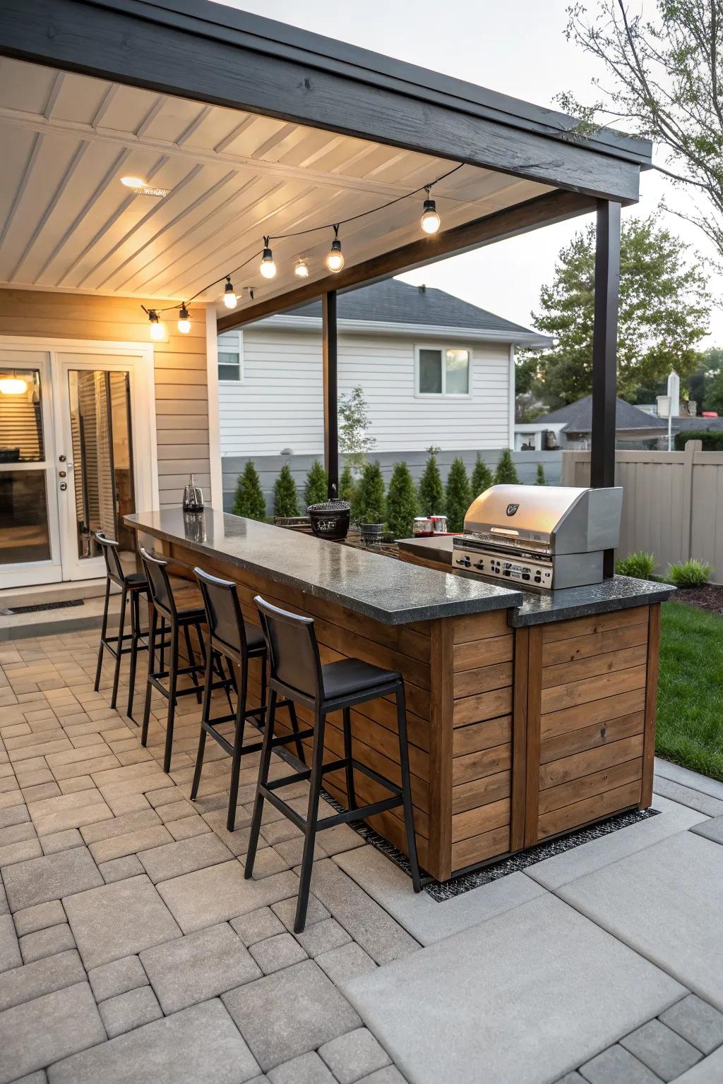 An outdoor bar makes entertaining a breeze.