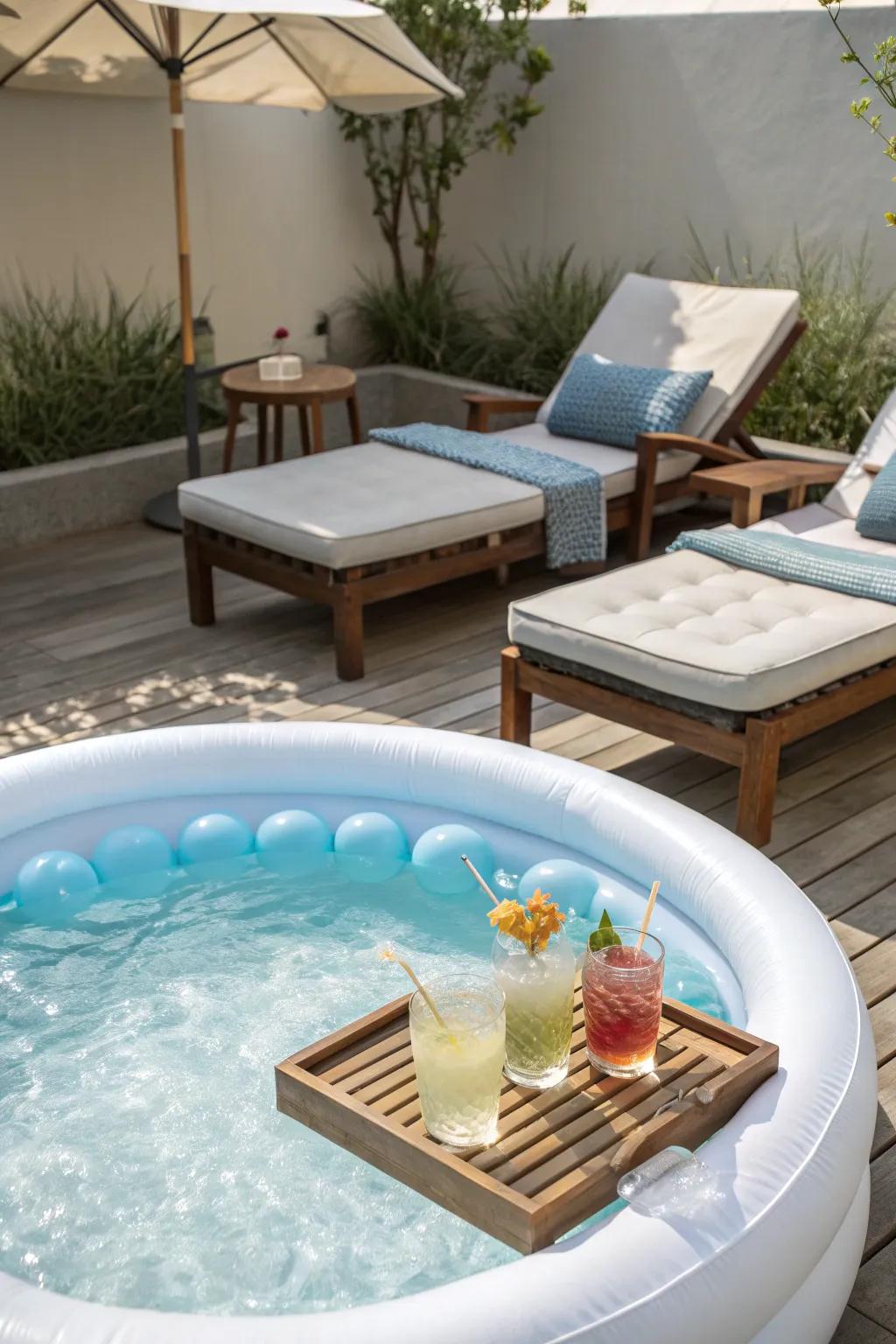 Relax poolside with a comfy lounge setup.