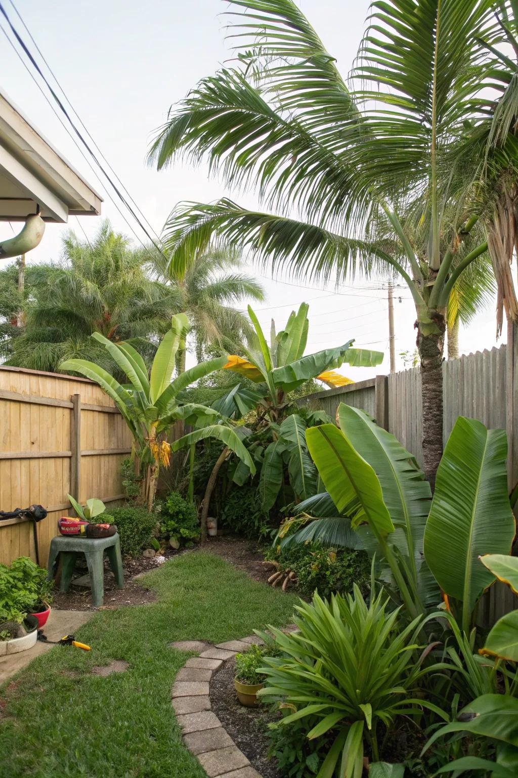Select tropical plants like palms and banana plants for an exotic feel.