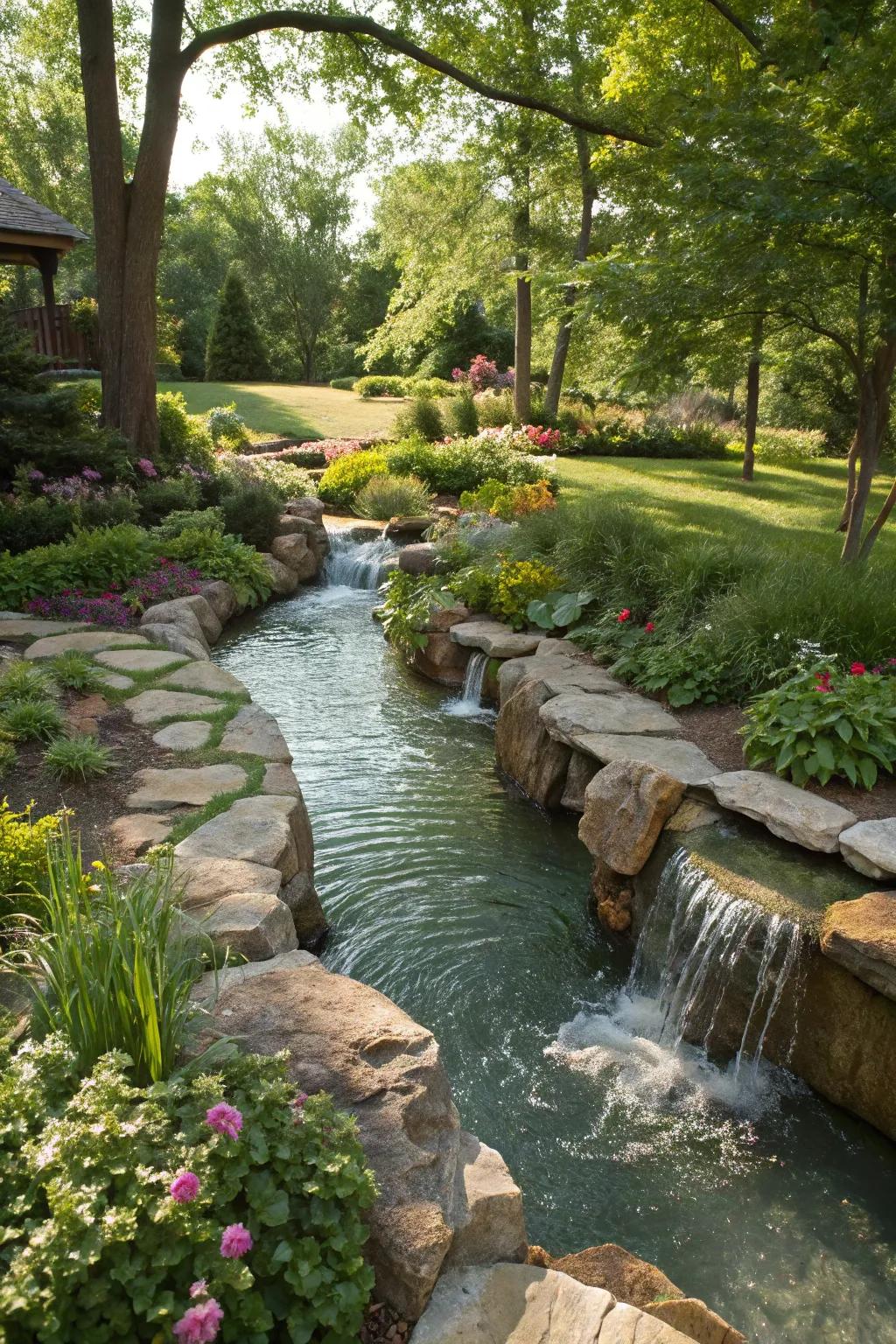 A waterfall adds both beauty and a soothing sound to your lazy river.