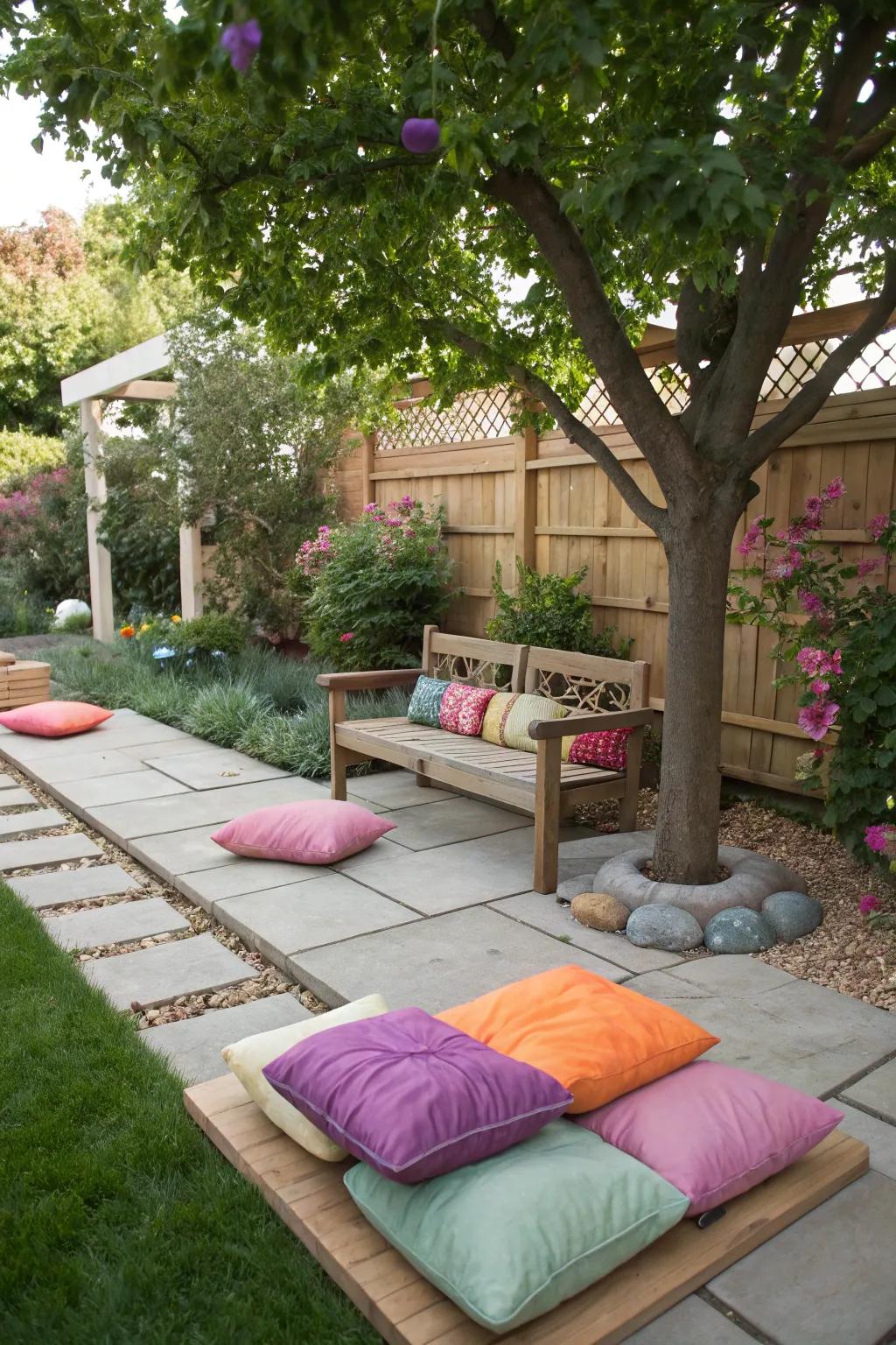 Cushions invite relaxation and focus.