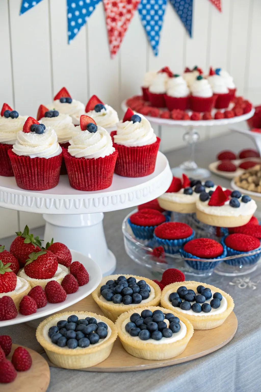 A flag-themed dessert table is the sweet centerpiece of your party.