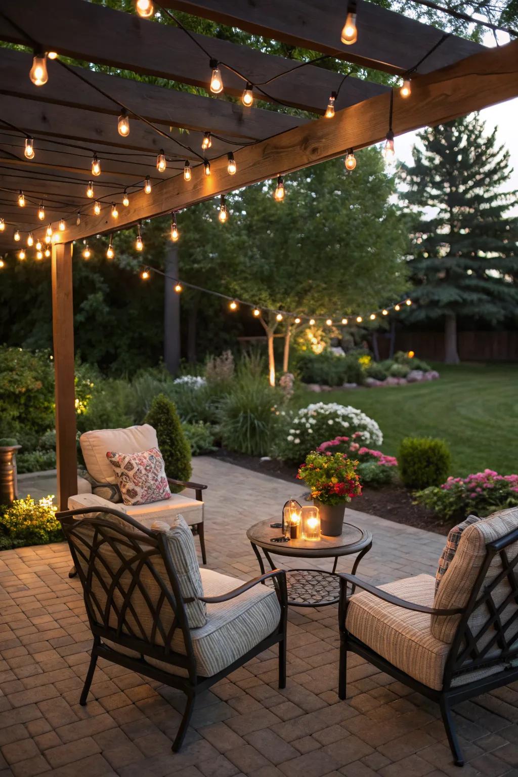 Enchanting string lights create a warm glow