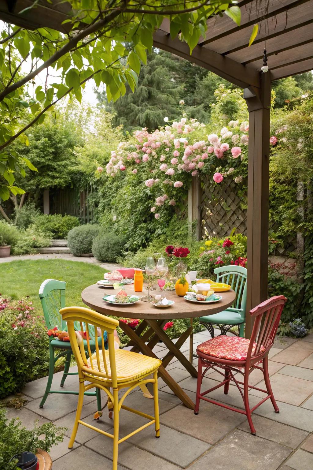 Dine under the open sky with a charming patio dining setup.