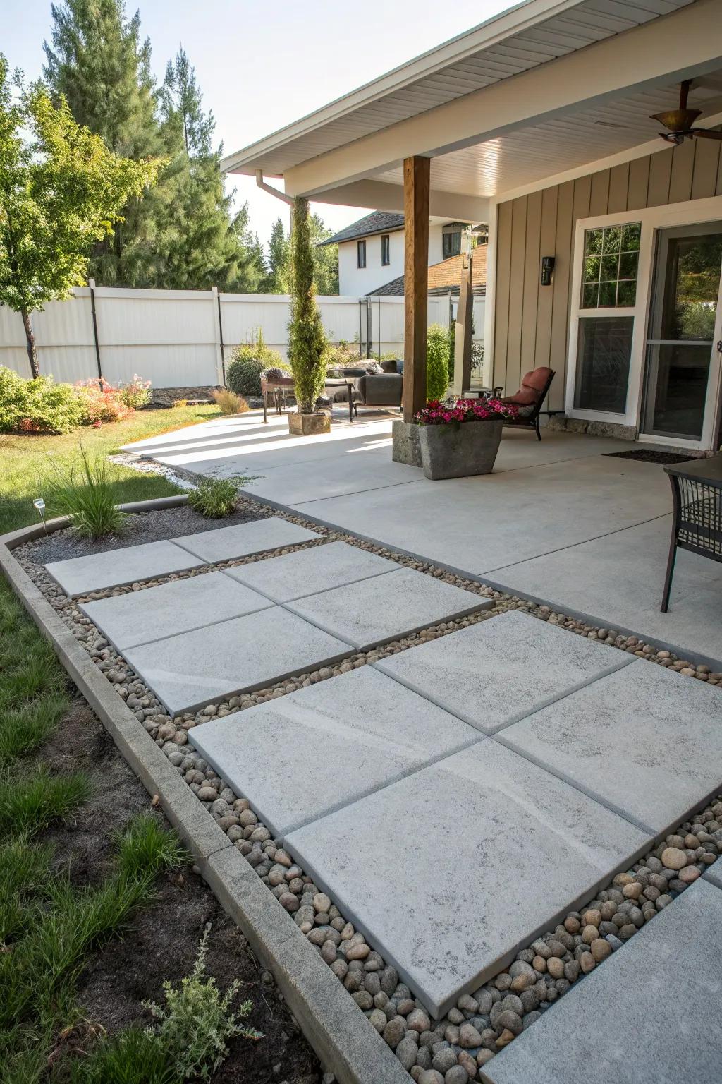 Modern concrete slabs providing a sleek patio design.