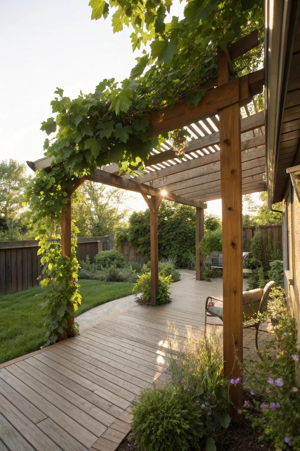 A charming pergola providing shade over a paver patio