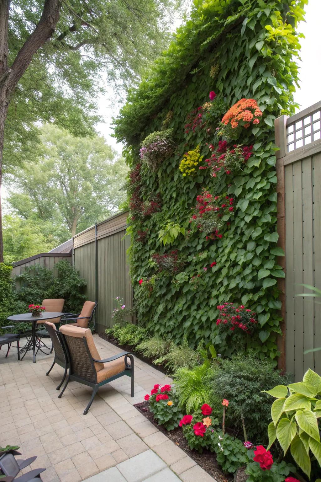 Vertical gardens offer a unique blend of beauty and privacy.