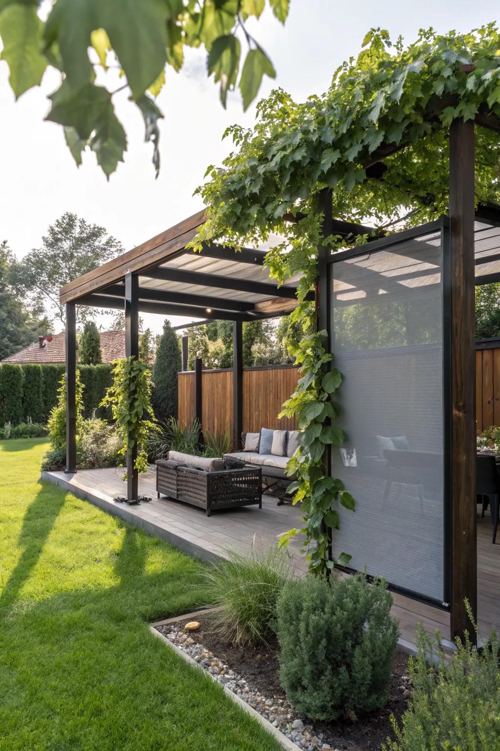 Pergolas with screens create a private and stylish outdoor oasis.