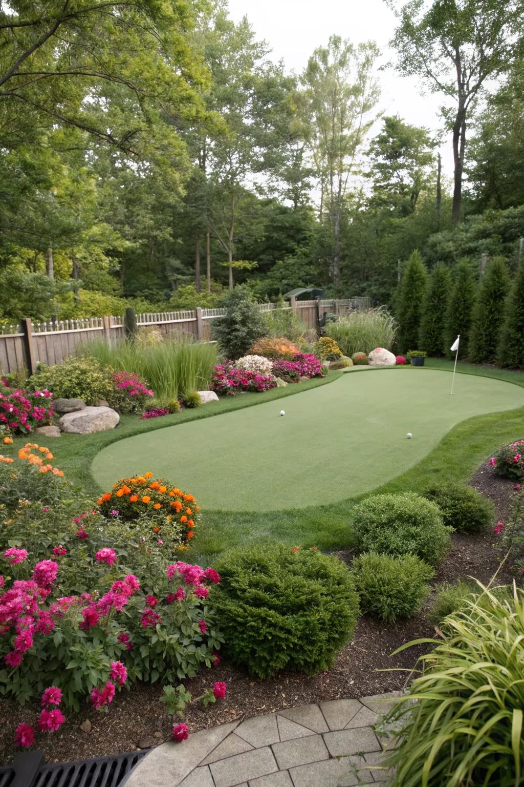 Enhance your putting green with lush plant surroundings.