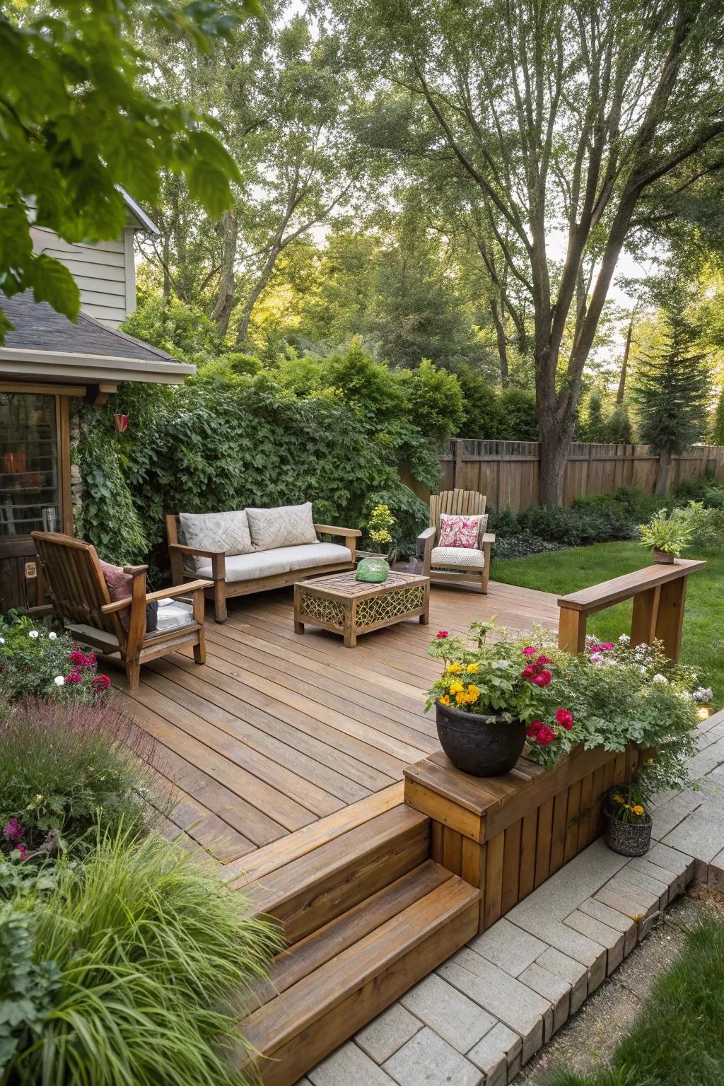 A deck or patio creates a solid base for outdoor enjoyment.