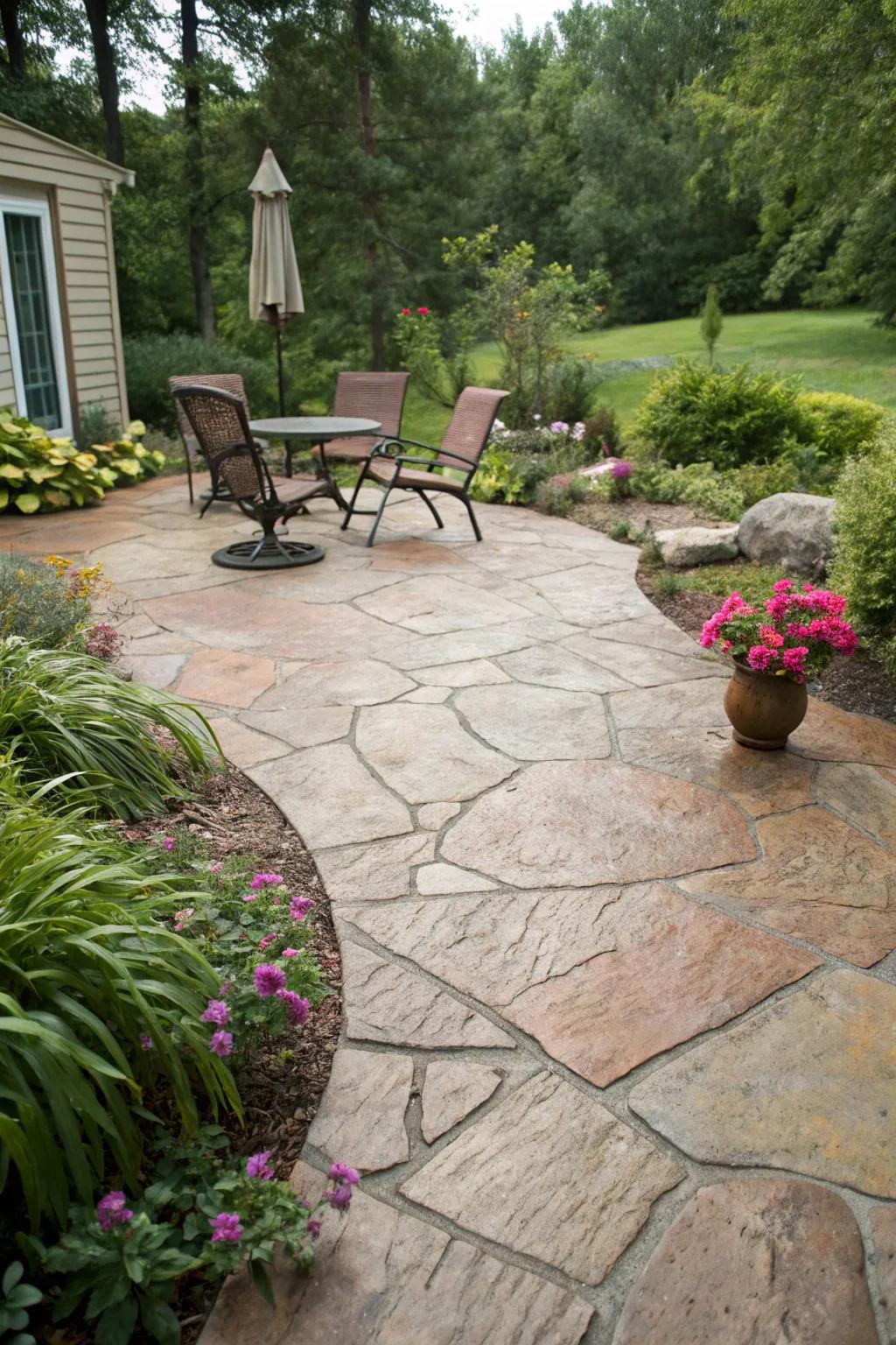 Stamped concrete creates the look of luxury without the cost.
