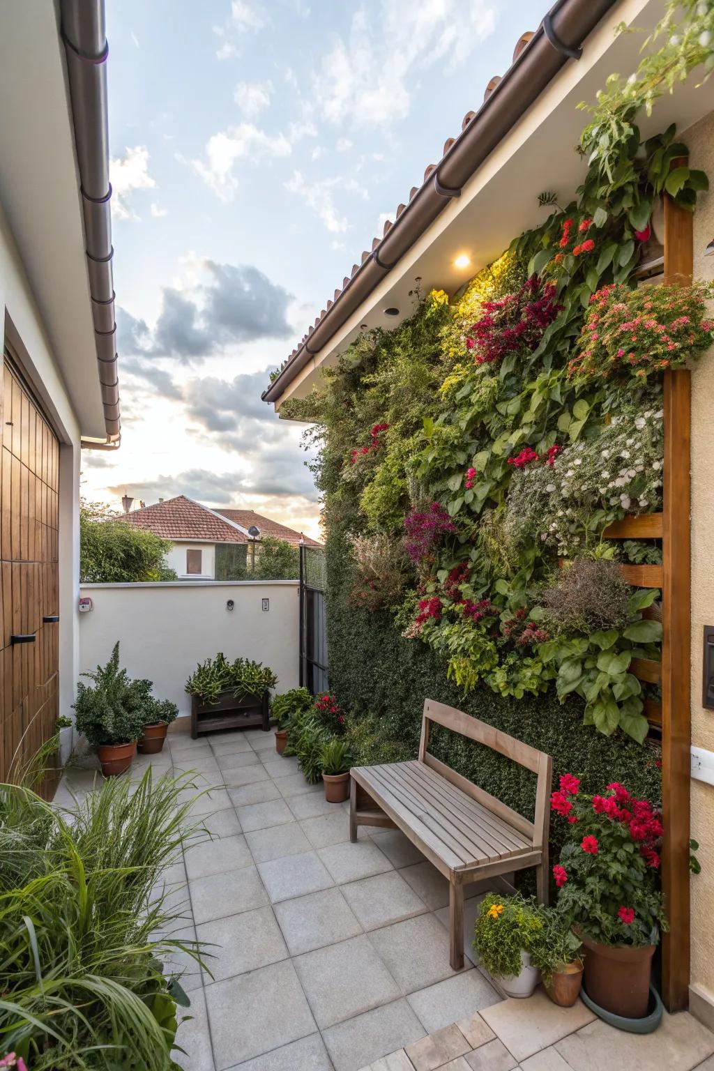 Transform your patio walls with a lush vertical garden.