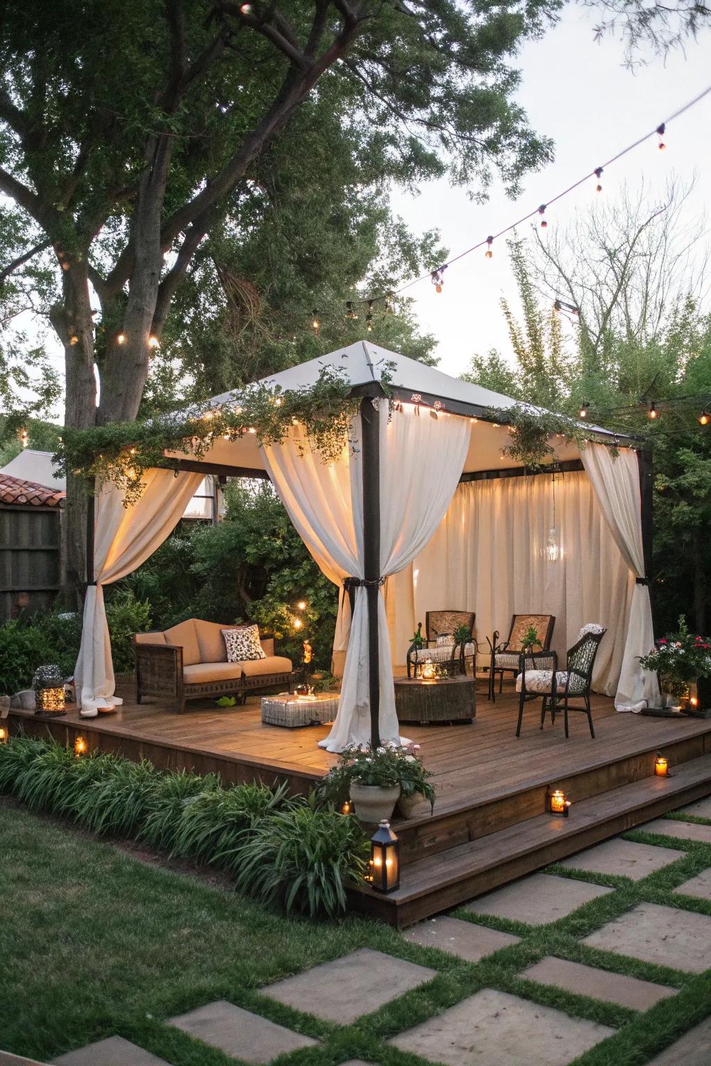 A canopy creates a stylish and functional stage area.