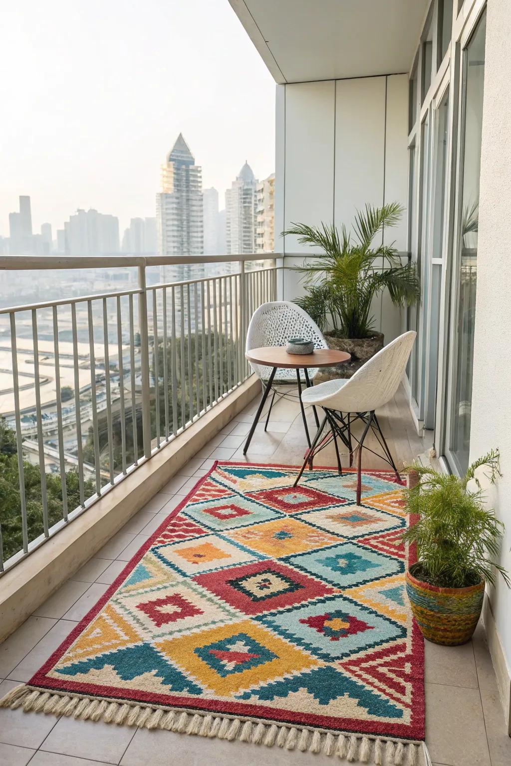 Make a statement with a bold patterned rug.